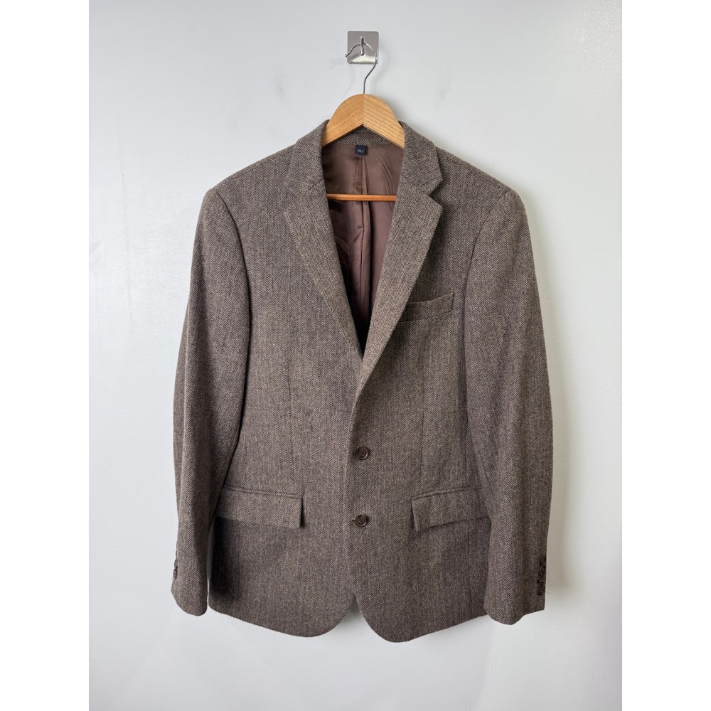 J.Crew Men Brown Herringbone Wool Blend Ludlow Blazer Sport Coat 38R